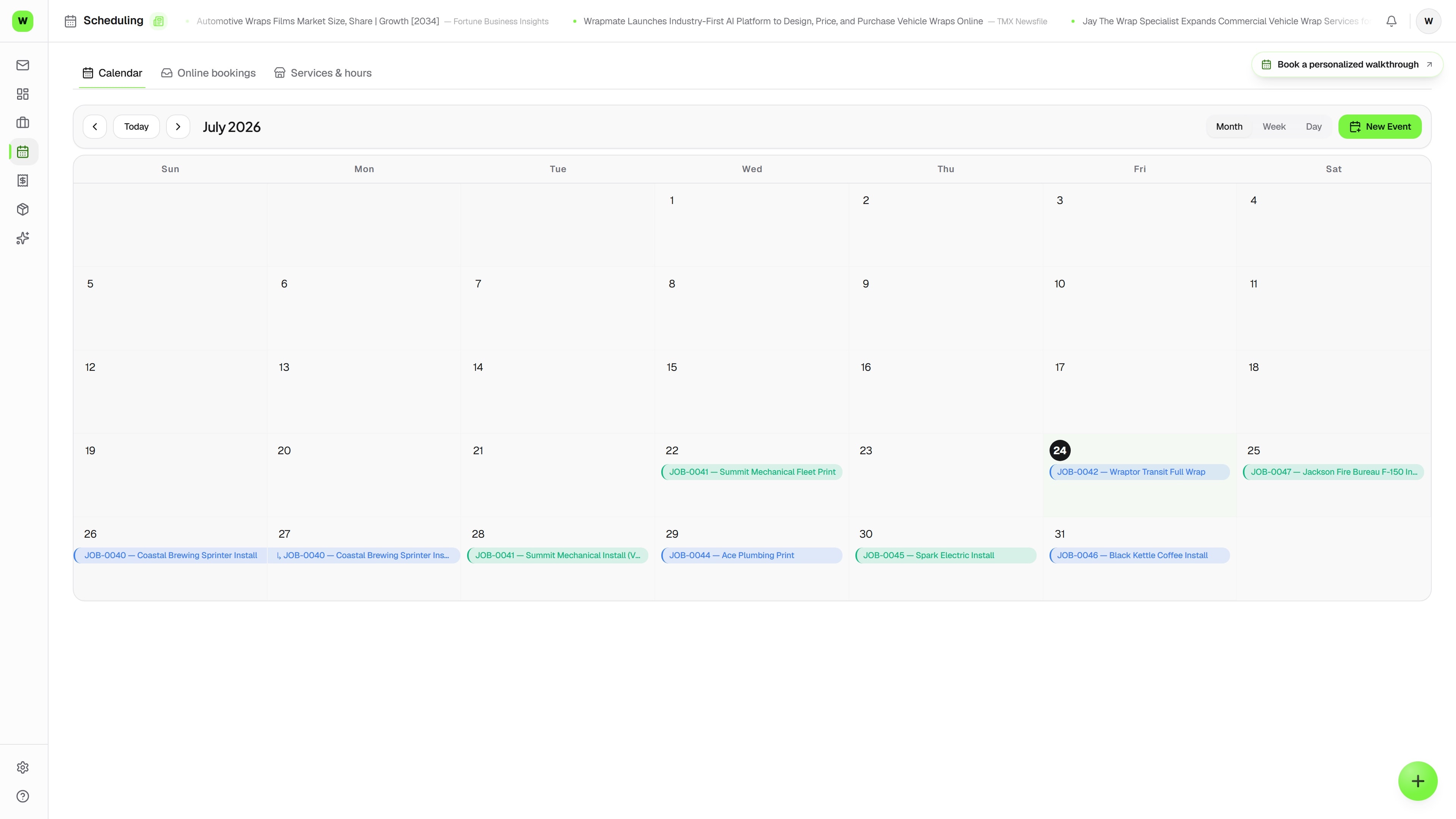 Scheduling — the real Wraptor screen