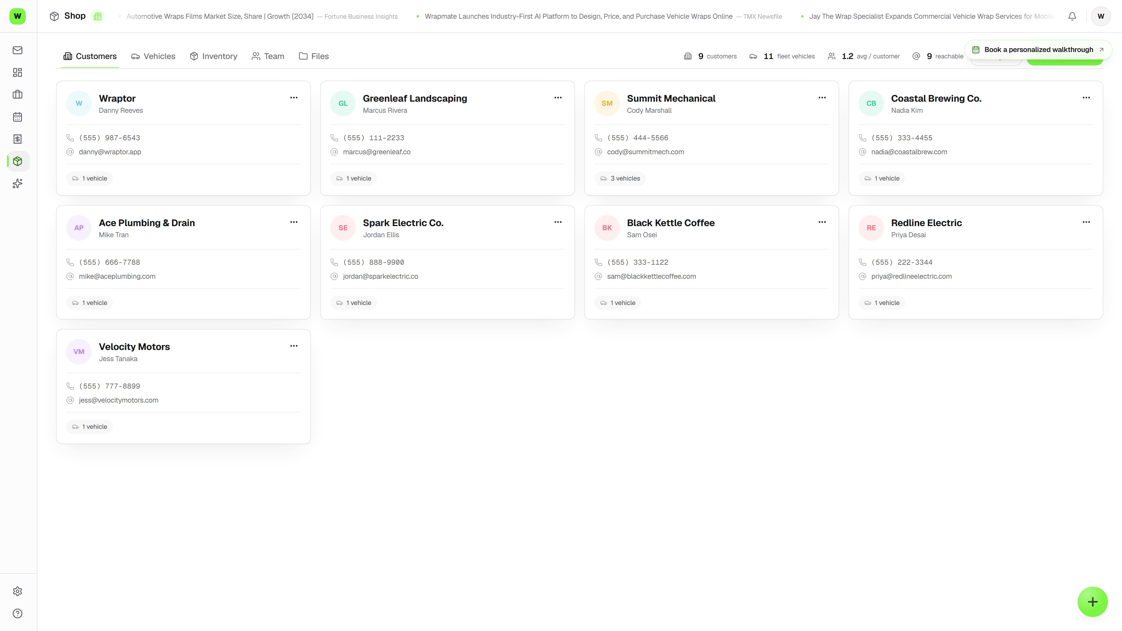 CRM — the real Wraptor screen