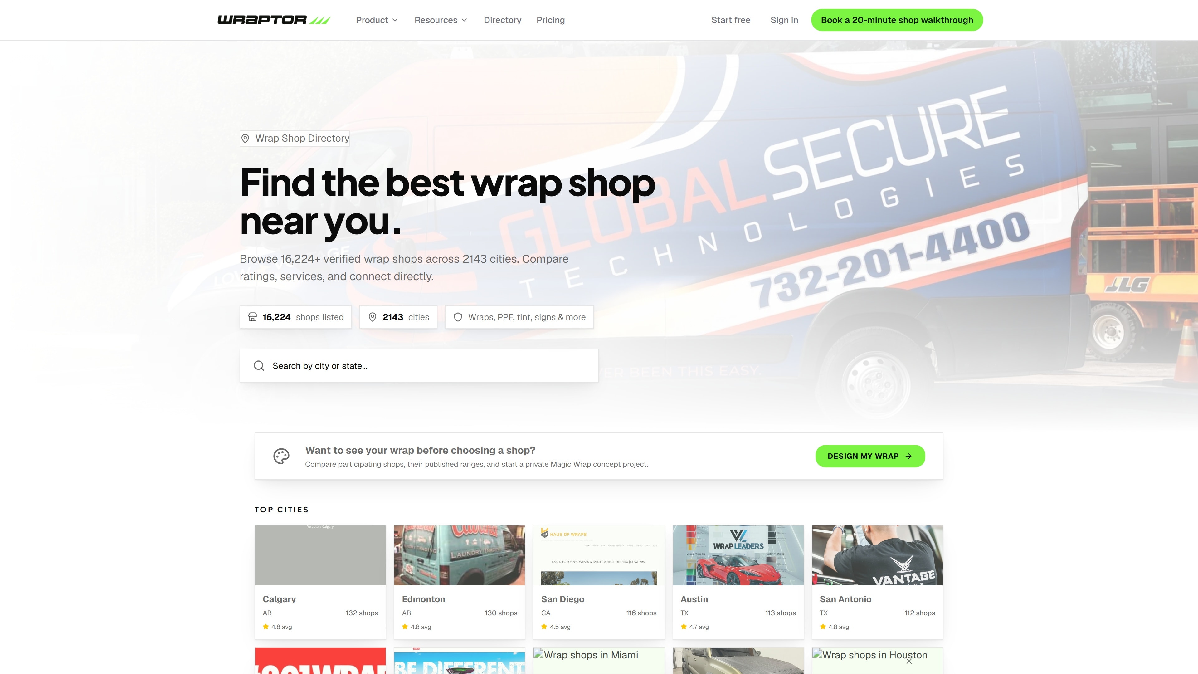 The Wraptor directory routing a customer to a wrap shop
